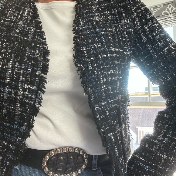 Trendy open front metallic tweed jacket by Bagatelle - Picture 4 of 9